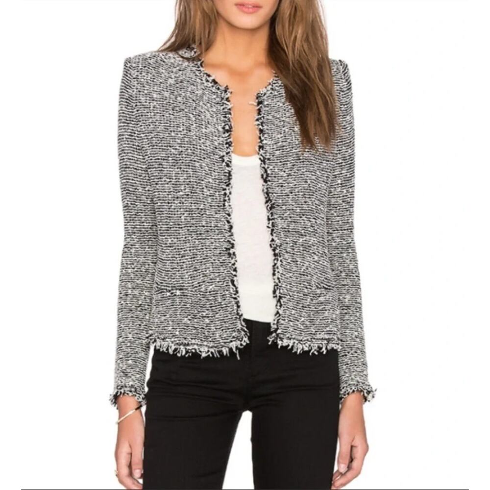 IRO Azure Boucle Jacket Black Ecru 36 US Size 4 - Picture 2 of 11